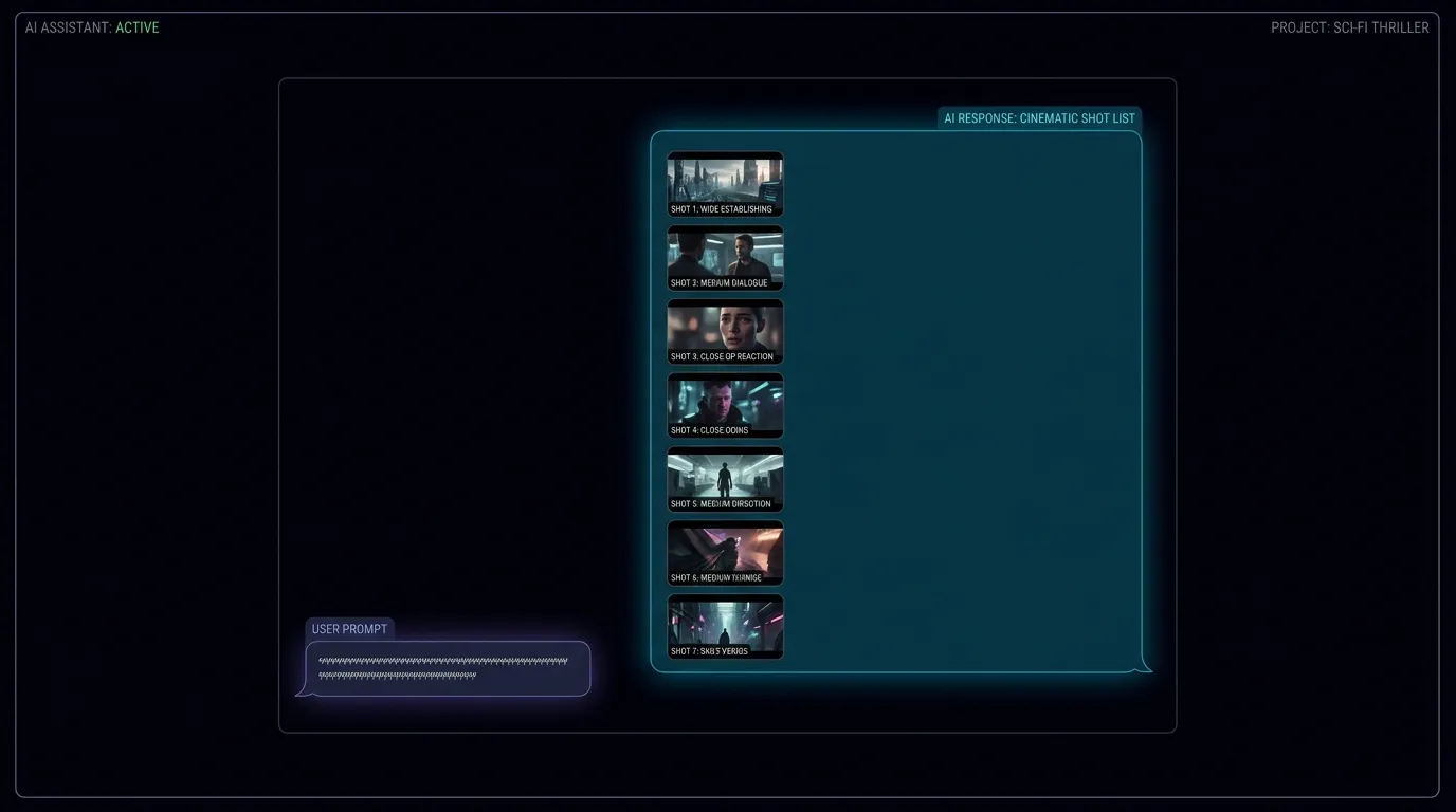 The creative director chatbot showing a generated shot list and model assignments